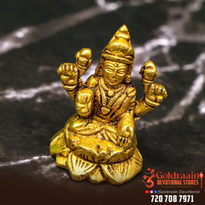 100% Pure Brass Lakshmi Devi Idol (5 CM) | Laxmi Idol for Pooja Room, Home Decor, Car Dashboard or Office Desk | Varalakshmi Pooja Idol | Goddess Lakshmi Idol for Diwali - Image 3